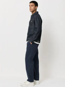 Next Straight Fit Pleated Stretch Chinos Trousers With Elasticated Waist Navy