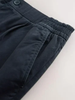 Next Straight Fit Pleated Stretch Chinos Trousers With Elasticated Waist Navy
