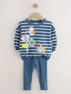 Outlet Next Sweatshirt and Leggings Set (3mths-7yrs) Navy Stripe Characters
