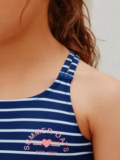 Next Navy Stripe Double Strap Swimsuit (3-16yrs)^ Swimwear|Swimwear