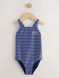 Next Navy Stripe Double Strap Swimsuit (3-16yrs)^ Swimwear|Swimwear