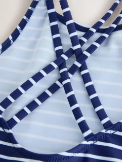 Next Navy Stripe Double Strap Swimsuit (3-16yrs)^ Swimwear|Swimwear