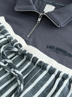 Discount Next Half Zip Sweatshirt and Flannel Pyjamas Set Navy Stripe