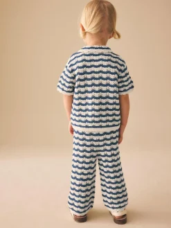 Discount Next Navy Stripe Knitted Shirt and Trousers Set (3mths-10yrs)