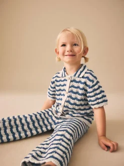 Discount Next Navy Stripe Knitted Shirt and Trousers Set (3mths-10yrs)