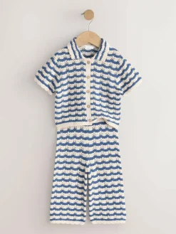 Discount Next Navy Stripe Knitted Shirt and Trousers Set (3mths-10yrs)