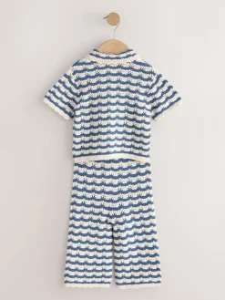 Discount Next Navy Stripe Knitted Shirt and Trousers Set (3mths-10yrs)