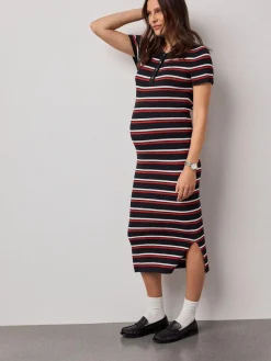Next Navy Stripe Maternity Collared Knit Dress^Women Midi Dresses|Knitwear