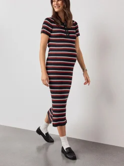 Next Navy Stripe Maternity Collared Knit Dress^Women Midi Dresses|Knitwear
