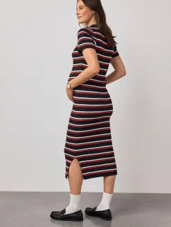 Next Navy Stripe Maternity Collared Knit Dress^Women Midi Dresses|Knitwear