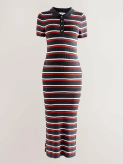 Next Navy Stripe Maternity Collared Knit Dress^Women Midi Dresses|Knitwear
