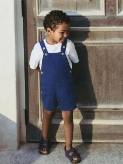 Sale Next Soft Textured 100% Cotton Dungarees (3mths-7yrs) Navy Stripe