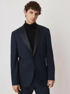 Next Navy Tailored Fit Wool Blend Motionflex Tuxedo Suit Jacket