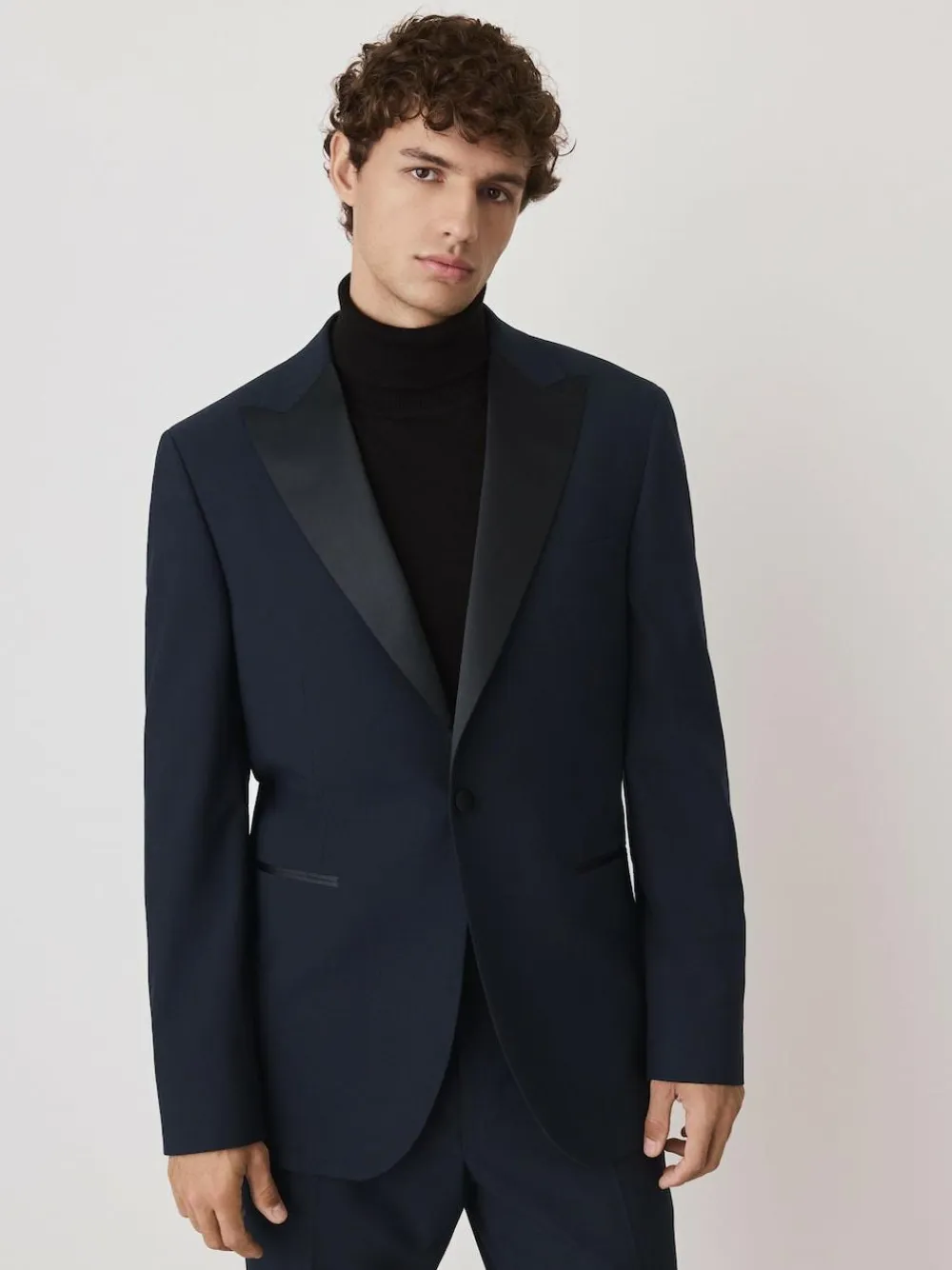 Next Navy Tailored Fit Wool Blend Motionflex Tuxedo Suit Jacket