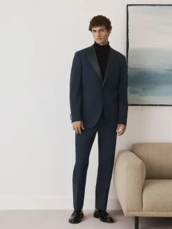 Next Navy Tailored Fit Wool Blend Motionflex Tuxedo Suit Jacket