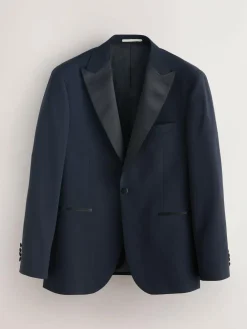 Next Navy Tailored Fit Wool Blend Motionflex Tuxedo Suit Jacket
