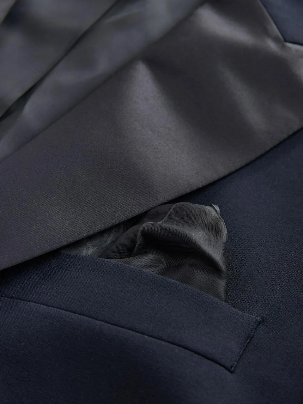 Next Navy Tailored Fit Wool Blend Motionflex Tuxedo Suit Jacket