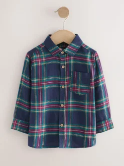 Outlet Next Long Sleeve Christmas Check Shirt (3mths-10yrs) Navy Tartan