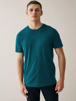 Next Navy/ Teal/ White/ Black/ Green/ Burgundy Regular Fit Essential Cotton T-Shirts 6 Pack^ Nightwear|Tops & T-Shirts