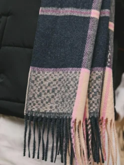 Outlet Next Navy Texture Check Midweight Scarf
