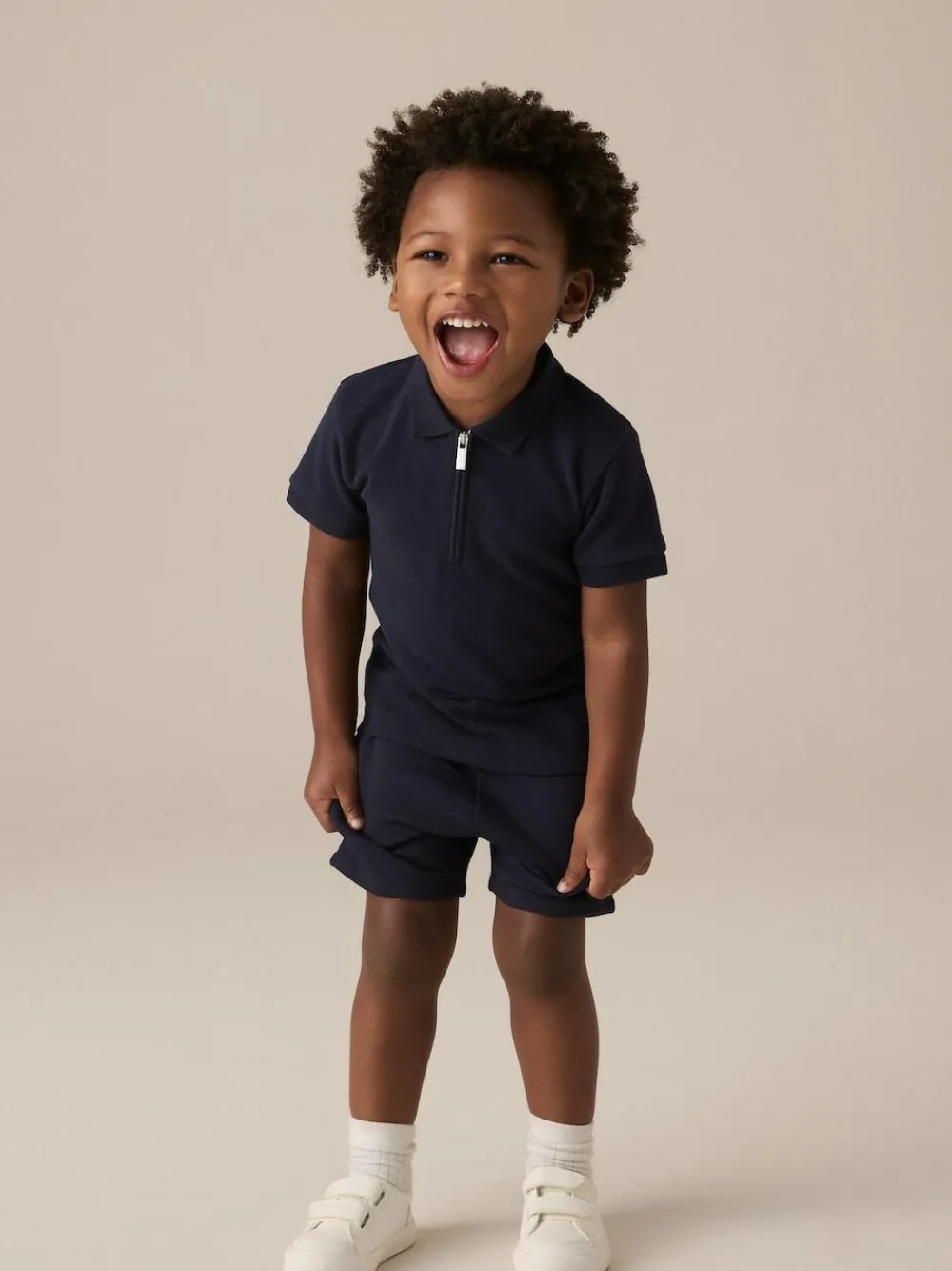 Best Next Navy Textured Short Sleeve Polo Shirt And Shorts Set (3mths-7yrs)