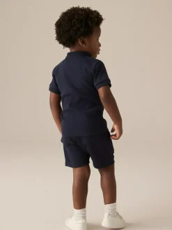 Best Next Navy Textured Short Sleeve Polo Shirt And Shorts Set (3mths-7yrs)