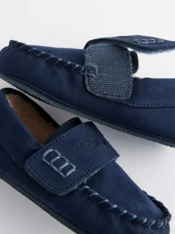 Discount Next Touch Fastening Moccasin Slippers Navy