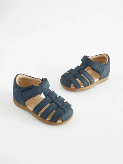 Discount Next Wide Fit (G) Baby Touch Fastening Leather First Walker Sandals Navy