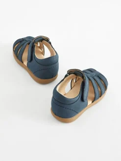 Discount Next Wide Fit (G) Baby Touch Fastening Leather First Walker Sandals Navy