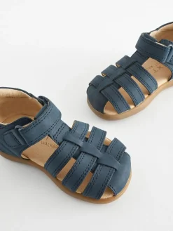 Discount Next Wide Fit (G) Baby Touch Fastening Leather First Walker Sandals Navy