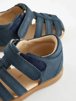 Discount Next Wide Fit (G) Baby Touch Fastening Leather First Walker Sandals Navy