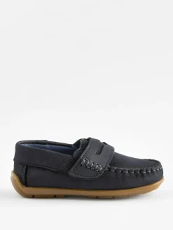 Next Wide Fit (G) Leather Penny Loafers with Touch and Close Fastening^ Shoes