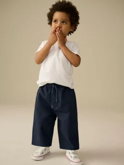 Discount Next Navy Wide Leg 100% Cotton Chino Trousers with Elasticated Waist (3mths-7yrs)