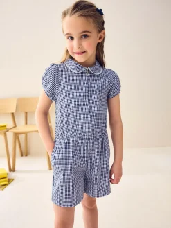 Sale Next Zip Front Cotton Rich Gingham School Playsuit (3-14yrs) Navy