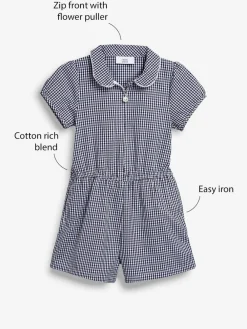 Sale Next Zip Front Cotton Rich Gingham School Playsuit (3-14yrs) Navy