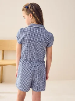 Sale Next Zip Front Cotton Rich Gingham School Playsuit (3-14yrs) Navy