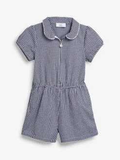 Sale Next Zip Front Cotton Rich Gingham School Playsuit (3-14yrs) Navy