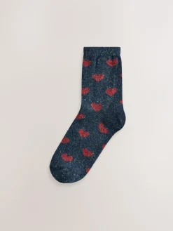 Next Navy/Berry Hearts Thermal Wool Blend Ankle Socks 3 Pack With Silk^Women Socks & Tights