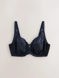 Outlet Next DD+ Lace Trim Non Pad Full Cup Underwired Bras 3 Pack Navy/Berry/Pink