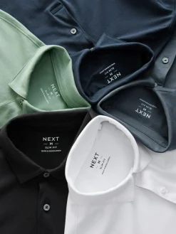 Discount Next Navy/Black/Grey/White/Sage Green Slim Fit Short Sleeve Jersey Polo Shirts 5 Pack