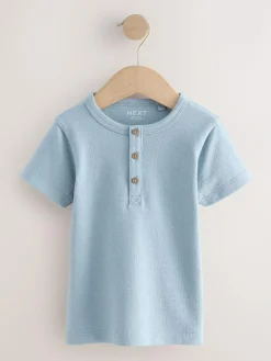 Best Next Navy/Blue/Stone Short Sleeve Henley Neck T-Shirts 3 Pack (3mths-7yrs)