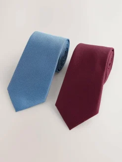 Hot Next Textured Ties 2 Pack Navy/Burgundy Red