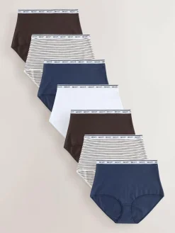 Next Full Brief Cotton Logo Knickers 7 Pack Navy/Chocolate Stripe