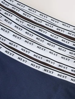 Next Full Brief Cotton Logo Knickers 7 Pack Navy/Chocolate Stripe