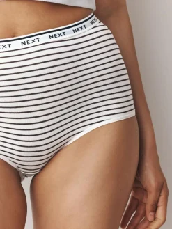 Next Full Brief Cotton Logo Knickers 7 Pack Navy/Chocolate Stripe