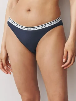 Sale Next High Leg Cotton Logo Knickers 7 Pack Navy/Chocolate Stripe