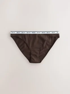 Sale Next High Leg Cotton Logo Knickers 7 Pack Navy/Chocolate Stripe