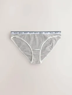 Sale Next High Leg Cotton Logo Knickers 7 Pack Navy/Chocolate Stripe