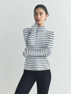 Hot Next Thermal Maximum Warmth Cosy Ribbed Roll Neck Top Navy/Cream Stripe