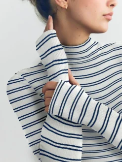 Hot Next Thermal Maximum Warmth Cosy Ribbed Roll Neck Top Navy/Cream Stripe